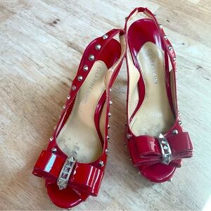 GIANNI BINI Red Silver Spiked Platform Sandal Stiletto High Heels! Good cond. 6